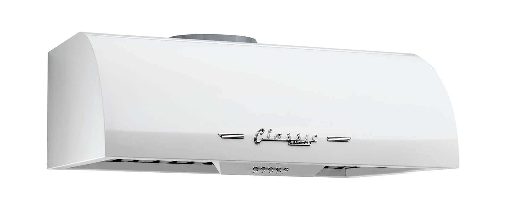 Unique 24-inch Classic Retro Range Hood in white, ideal for throwback kitchens, available at Cabin Depot.