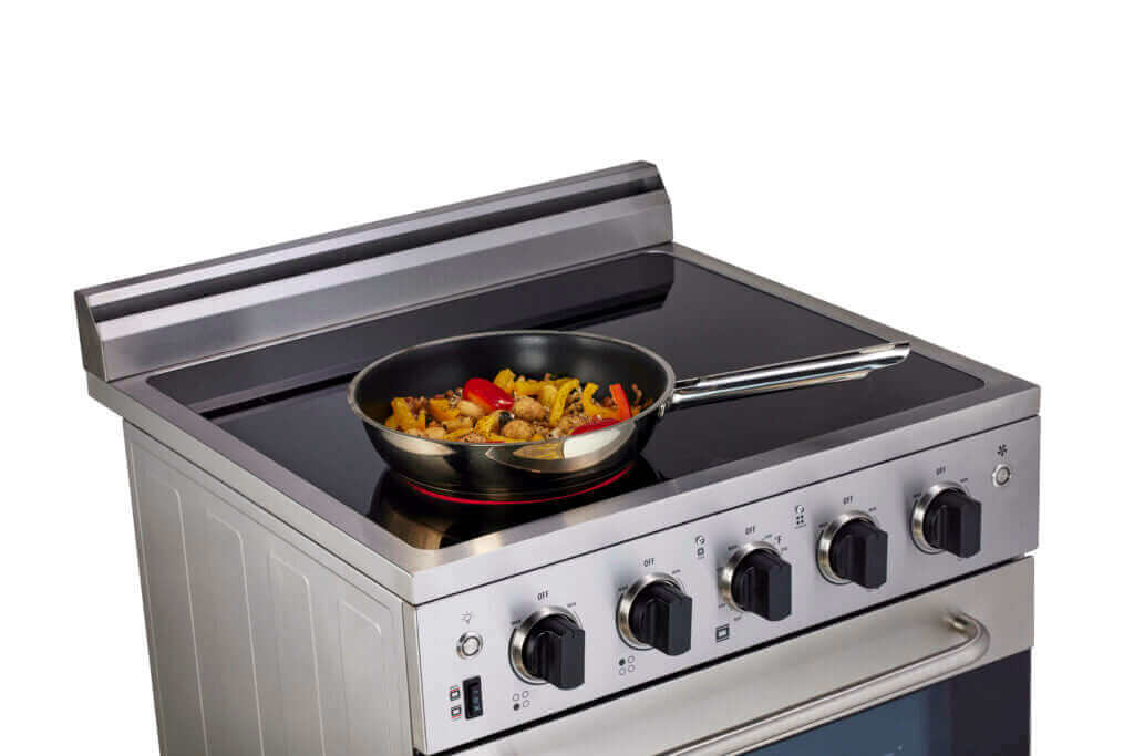 Prestige 24" Convection Electric Range with glass cooktop and skillet, ideal for compact kitchens - Available at Cabin Depot.