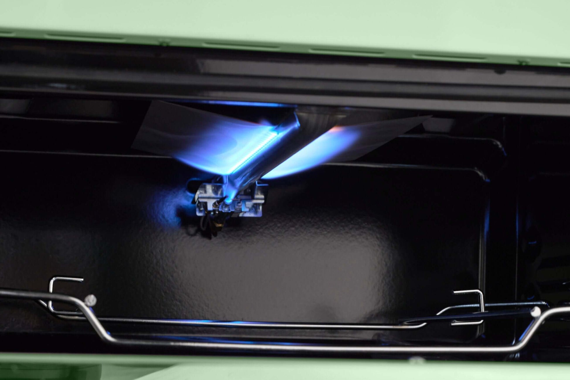 Interior view of Unique 30" Classic Retro Propane Off-Grid Range ignition flame, available at Cabin Depot.