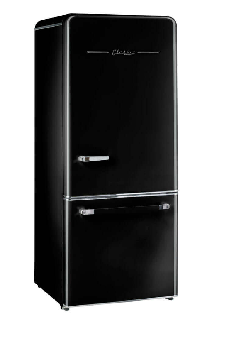 Unique 120V 18 Cu/Ft Classic Retro Black Bottom Mount Refrigerator - Cabin Depot
