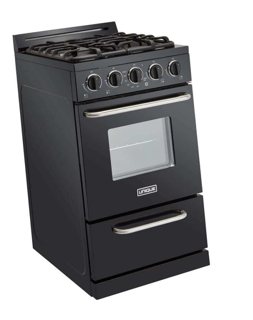 Unique 20" Propane Classic Range from Cabin Depot, off-grid cooking appliance with cast-iron grates and battery ignition.