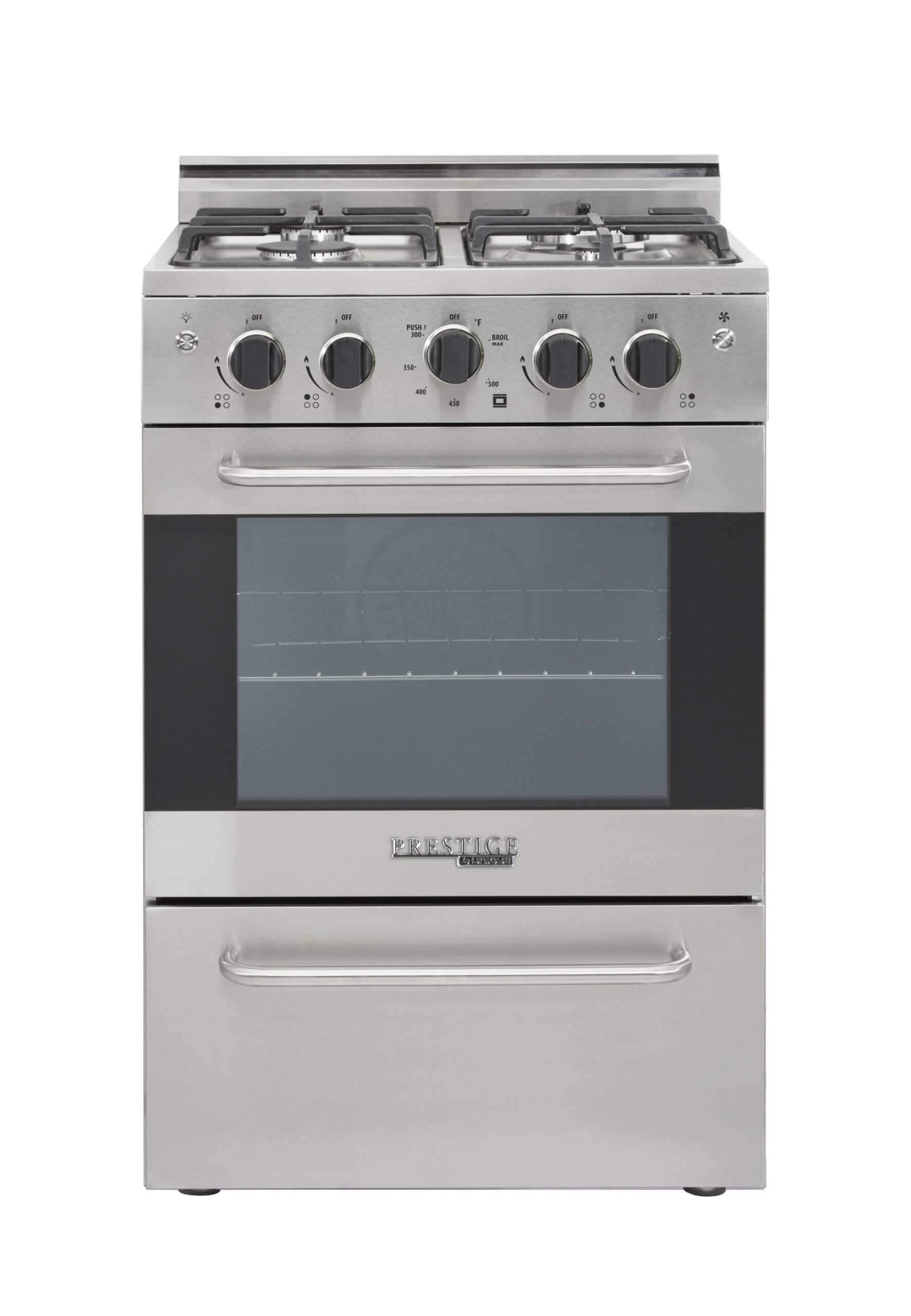 Unique Prestige 24" Convection Gas Range with Electric Ignition, perfect for cabin kitchens - Available at Cabin Depot