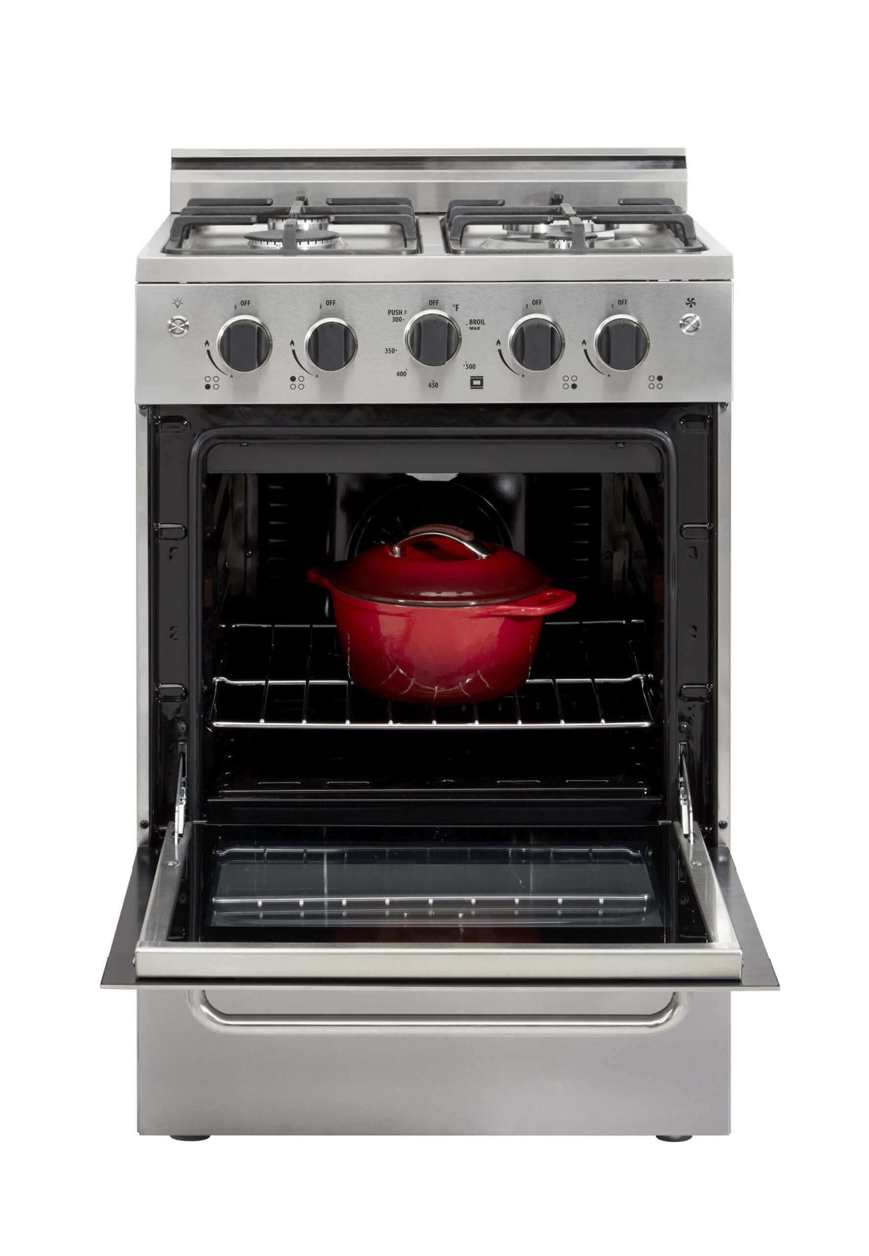 Unique Prestige 24" Convection Gas Range with Electric Ignition, perfect for Cabin Depot kitchens.