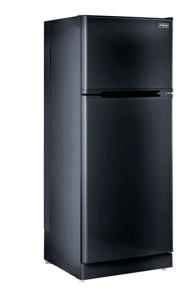 Unique 14 Cu/Ft Propane Fridge with sleek design, available at Cabin Depot. Features adjustable shelves and ample storage for families.