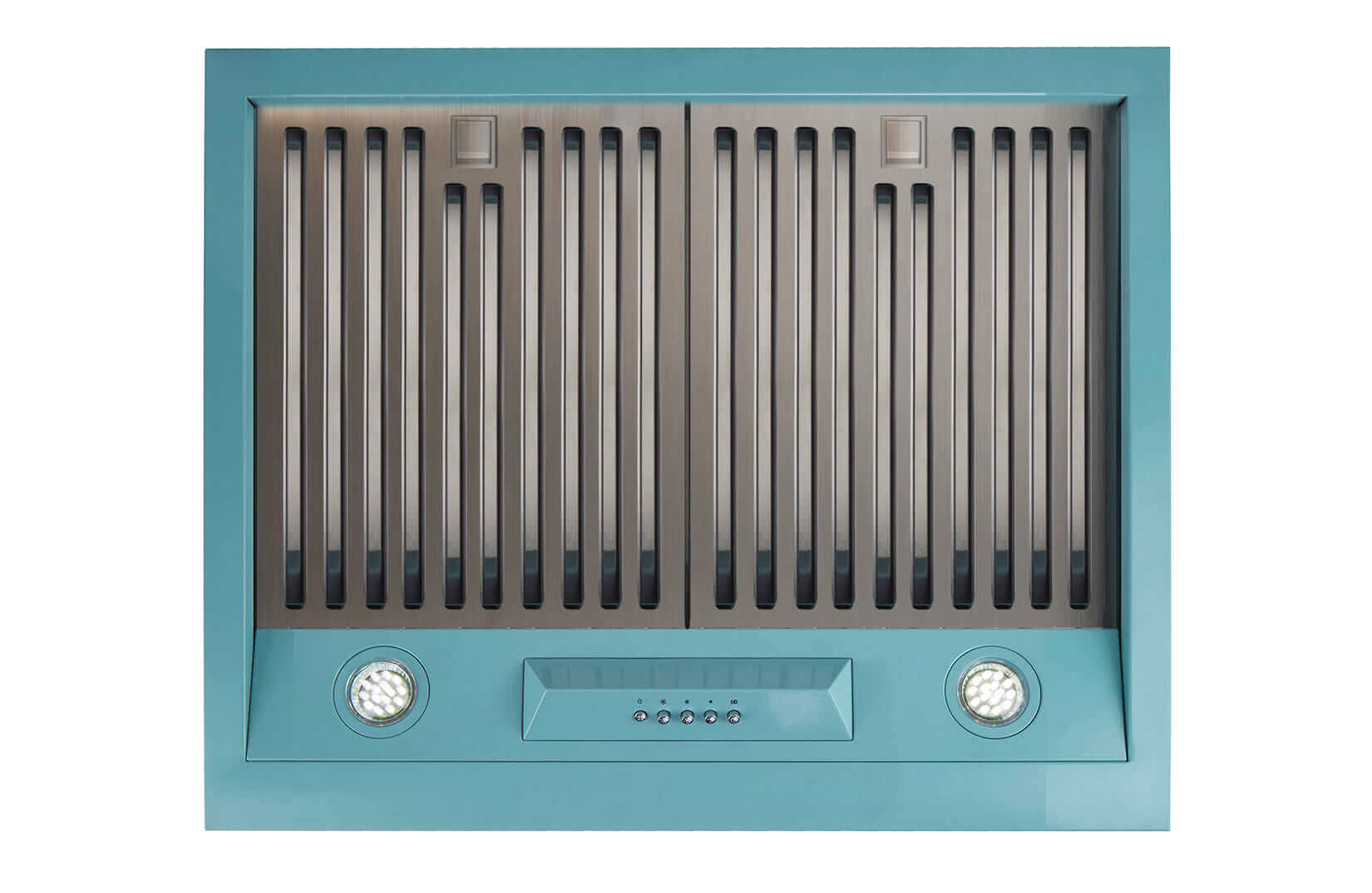 24-inch Classic Retro Range Hood in Teal with LED Lights by Unique, available at Cabin Depot, perfect for vintage-style kitchens.