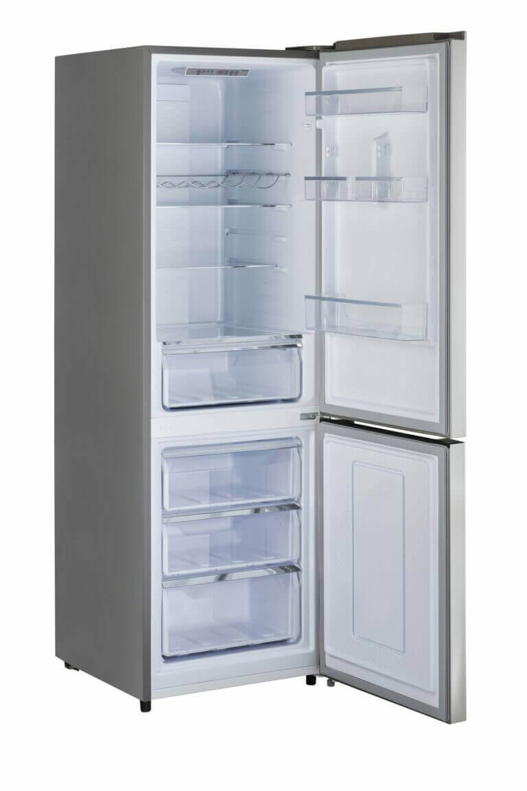 Unique 12 Cu/Ft Prestige Electric Bottom Mount Refrigerator, Stainless Steel, available at Cabin Depot, frost free modern design open view.