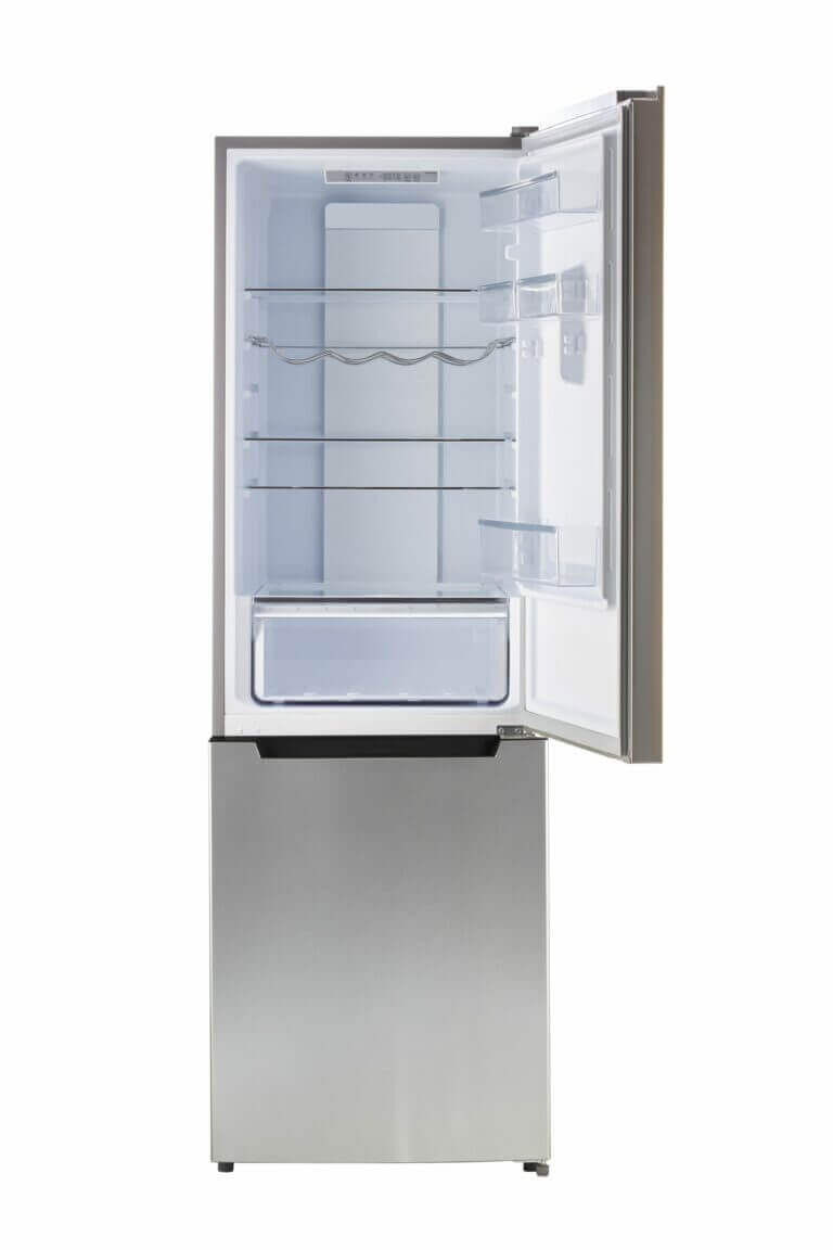 Unique 12 Cu/Ft Prestige Electric Bottom Mount Refrigerator in Stainless Steel from Cabin Depot, featuring sleek design and frost-free feature.