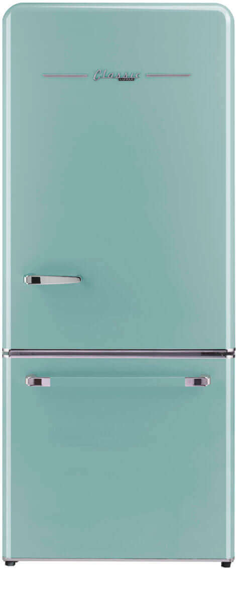 Unique 120V 18 Cu. Ft. Classic Retro Bottom Mount Refrigerator in Green from Cabin Depot