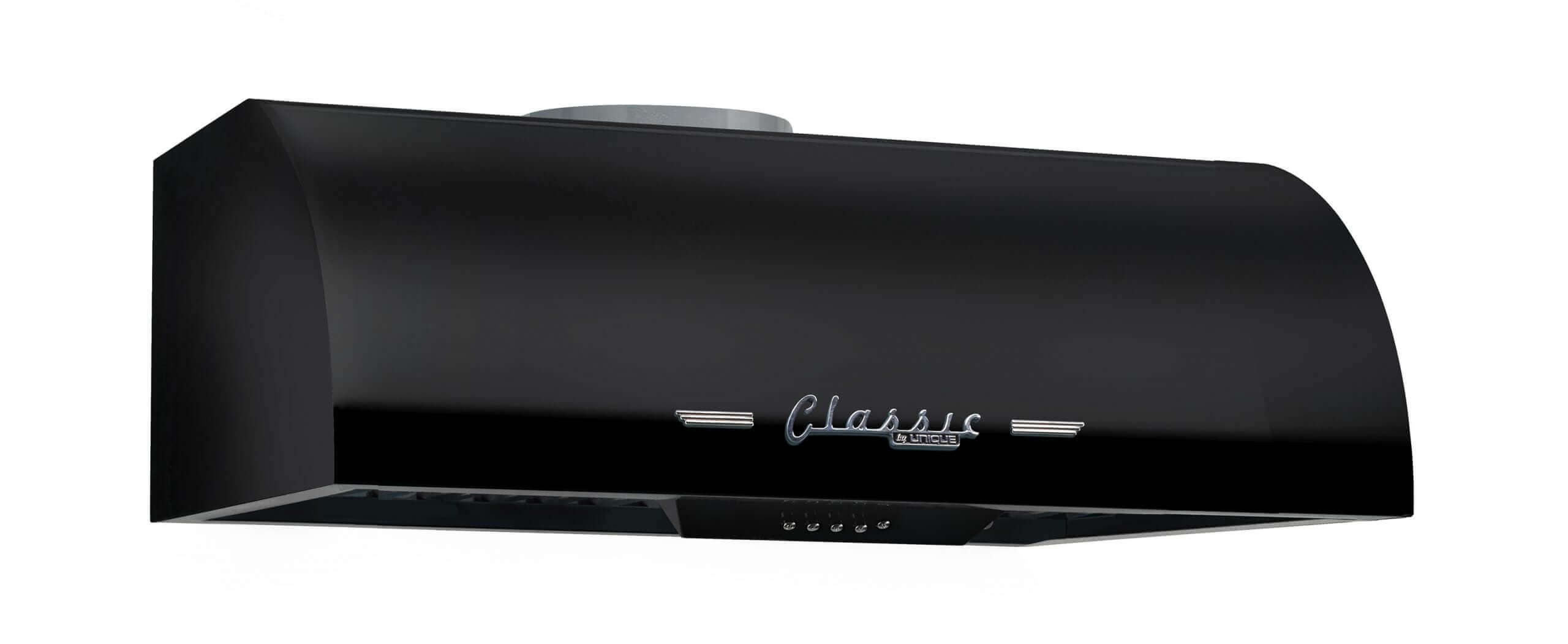 Unique 24 inch Classic Retro Range Hood in black, perfect for cabin kitchens, available at Cabin Depot.