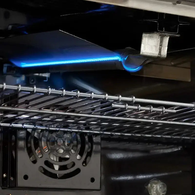 Interior view of the Unique 36" Classic Retro Convection Gas Pro Range, showcasing electronic ignition, available at Cabin Depot.