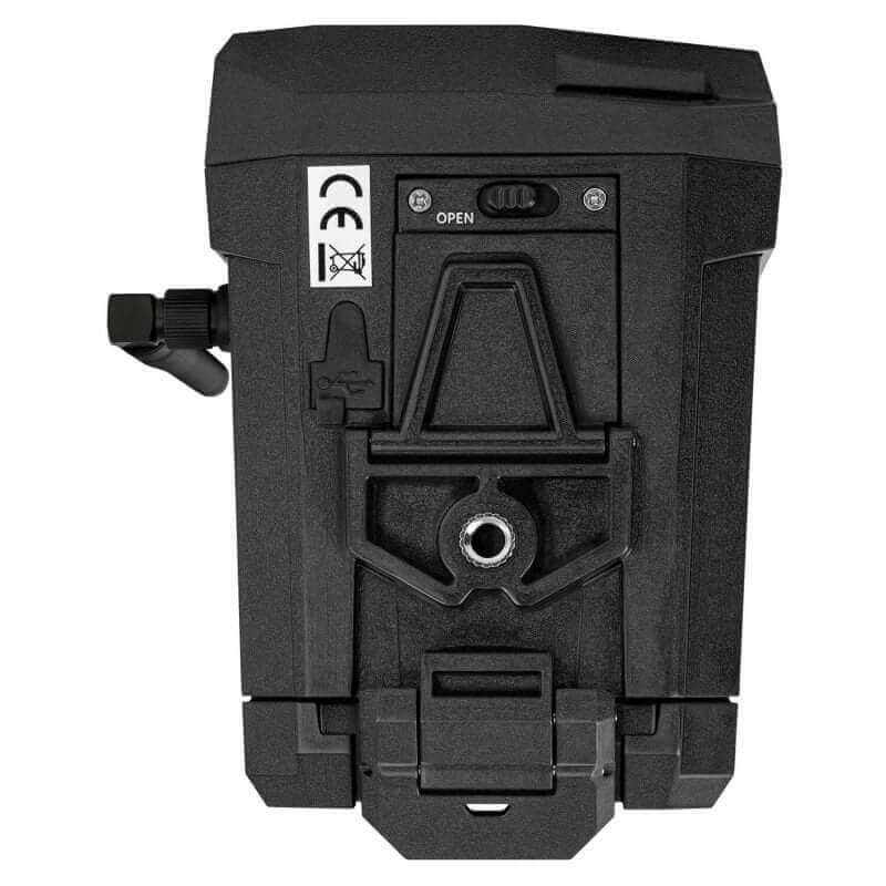 Back view of Vosker V150 solar cellular camera for remote security by Cabin Depot, featuring built-in solar panel and 10,000 mAh battery.