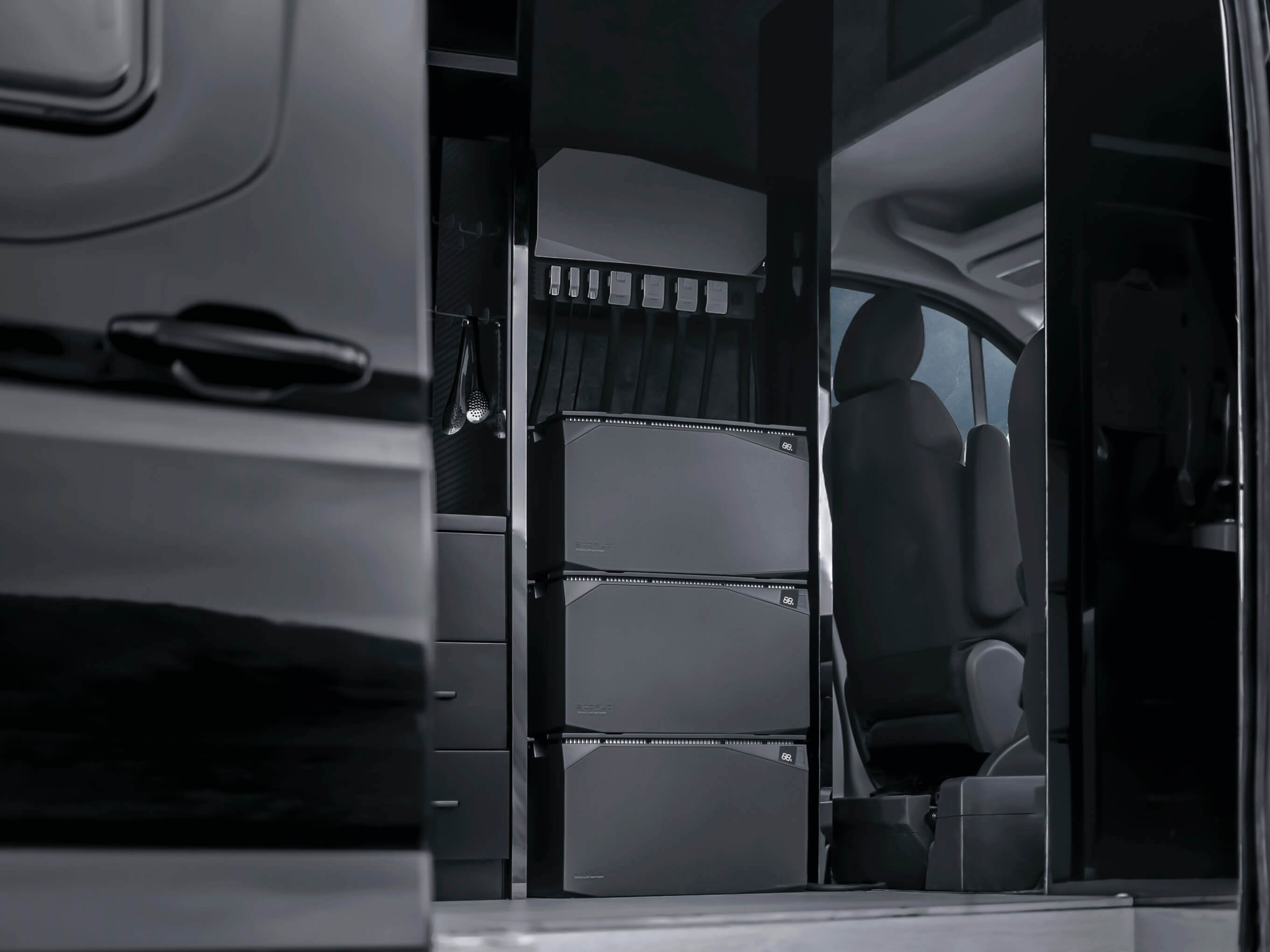 EcoFlow 5kWh Power Kits in van from Cabin Depot, perfect for tiny homes and RVs, offers four charging methods and powers essential appliances.