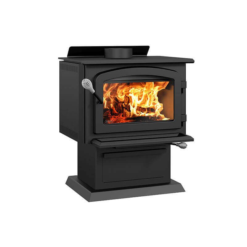 Drolet Blackcomb II wood stove, eco-friendly heating, 65,000 BTU, non-catalytic, available at Cabin Depot with free shipping.