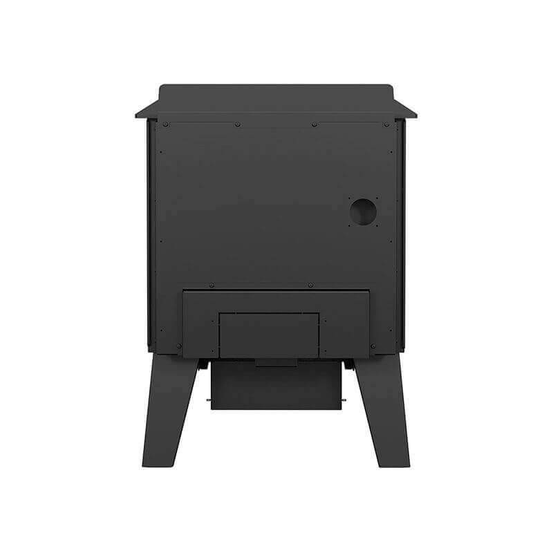 Drolet Austal III Wood Stove back view, eco-friendly heating solution for cabins, available at Cabin Depot.
