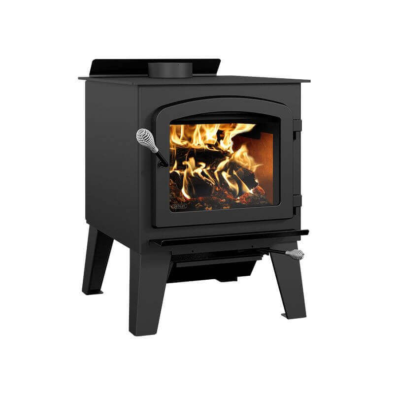 Drolet Austal III wood stove for eco-friendly heating, ideal for cabins up to 2,300 sq ft. Buy at Cabin Depot.