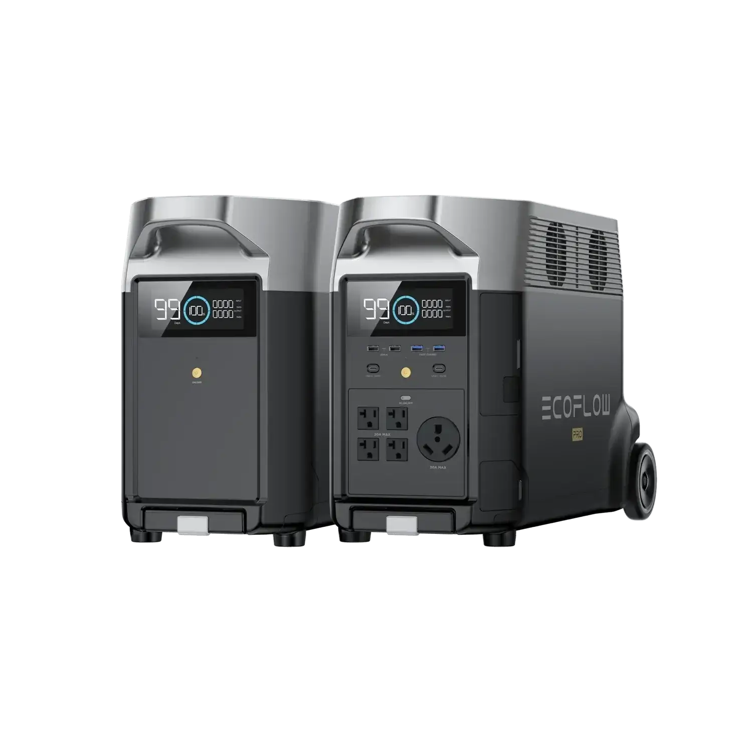 EcoFlow DELTA Pro Portable Power Station and Smart Extra Battery, 3600W output, 10800Wh storage, available at Cabin Depot