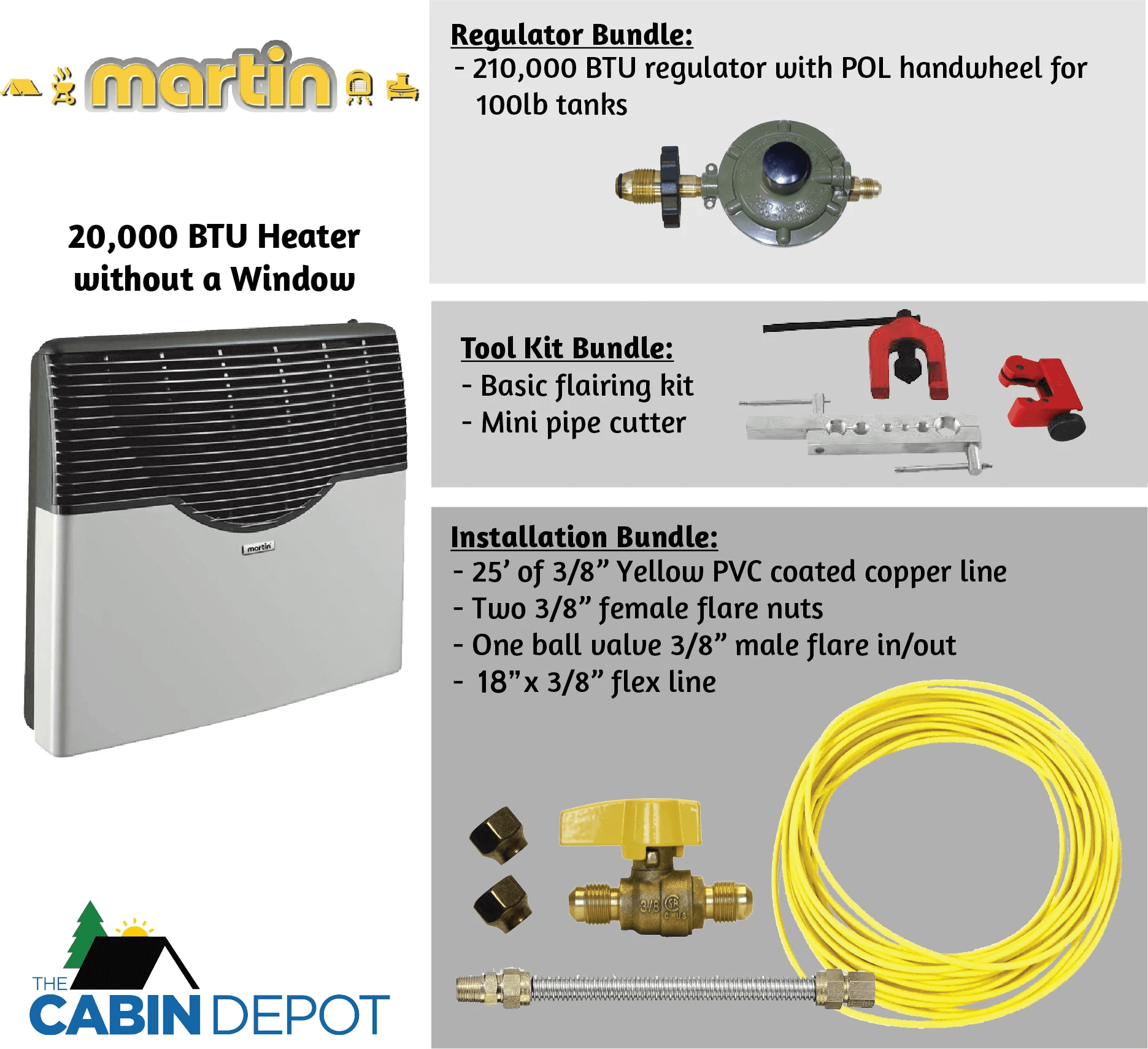 Martin 20,000 BTU Propane Heater Bundle with Installation Kit at The Cabin Depot