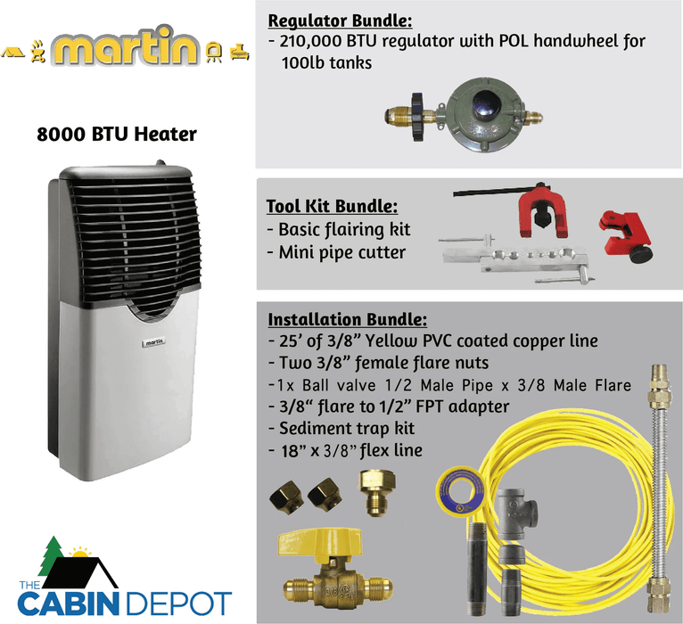 Martin 8,000 BTU Propane Heater with installation and tool kits from The Cabin Depot