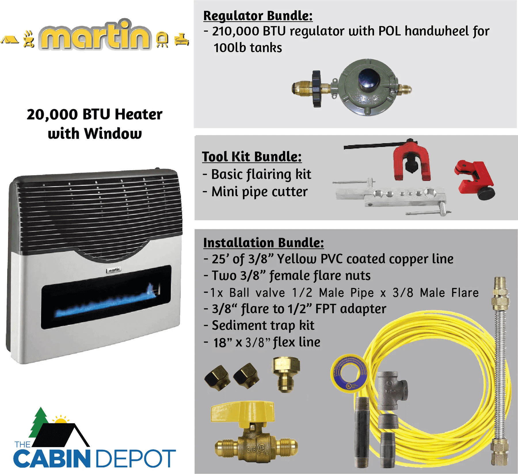 Martin 20,000 BTU Direct Vent Propane Heater with bundles - The Cabin Depot
