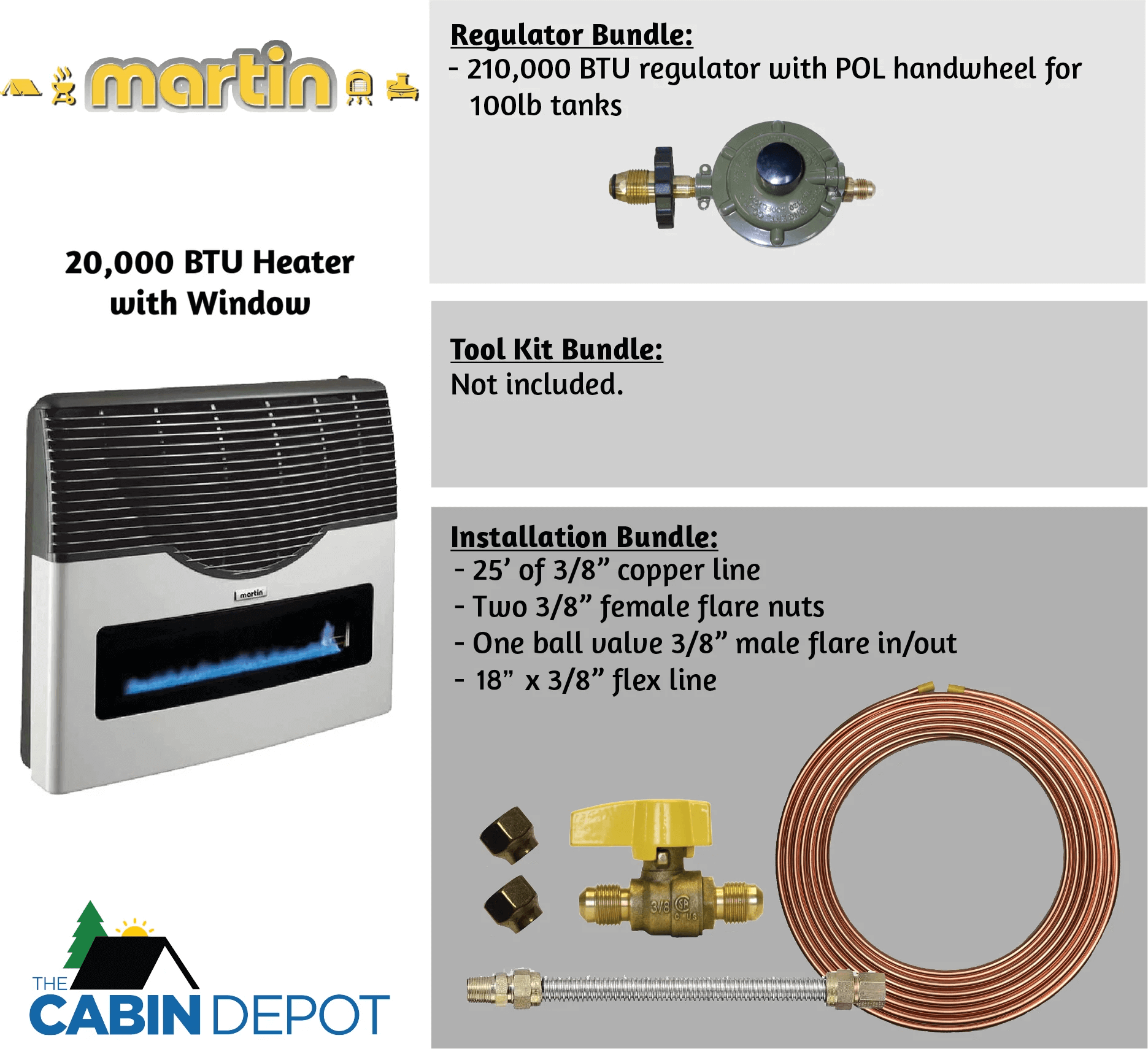 Martin 20,000 BTU Direct Vent Propane Heater with Ceramic Glass Window, Installation Bundle, Available at Cabin Depot