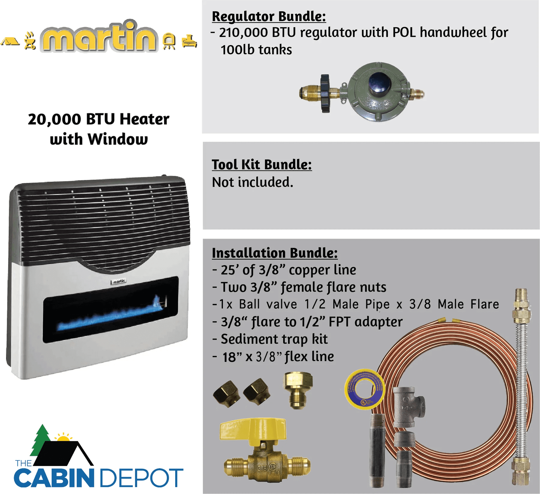 Martin 20,000 BTU Direct Vent Propane Heater with accessories from The Cabin Depot