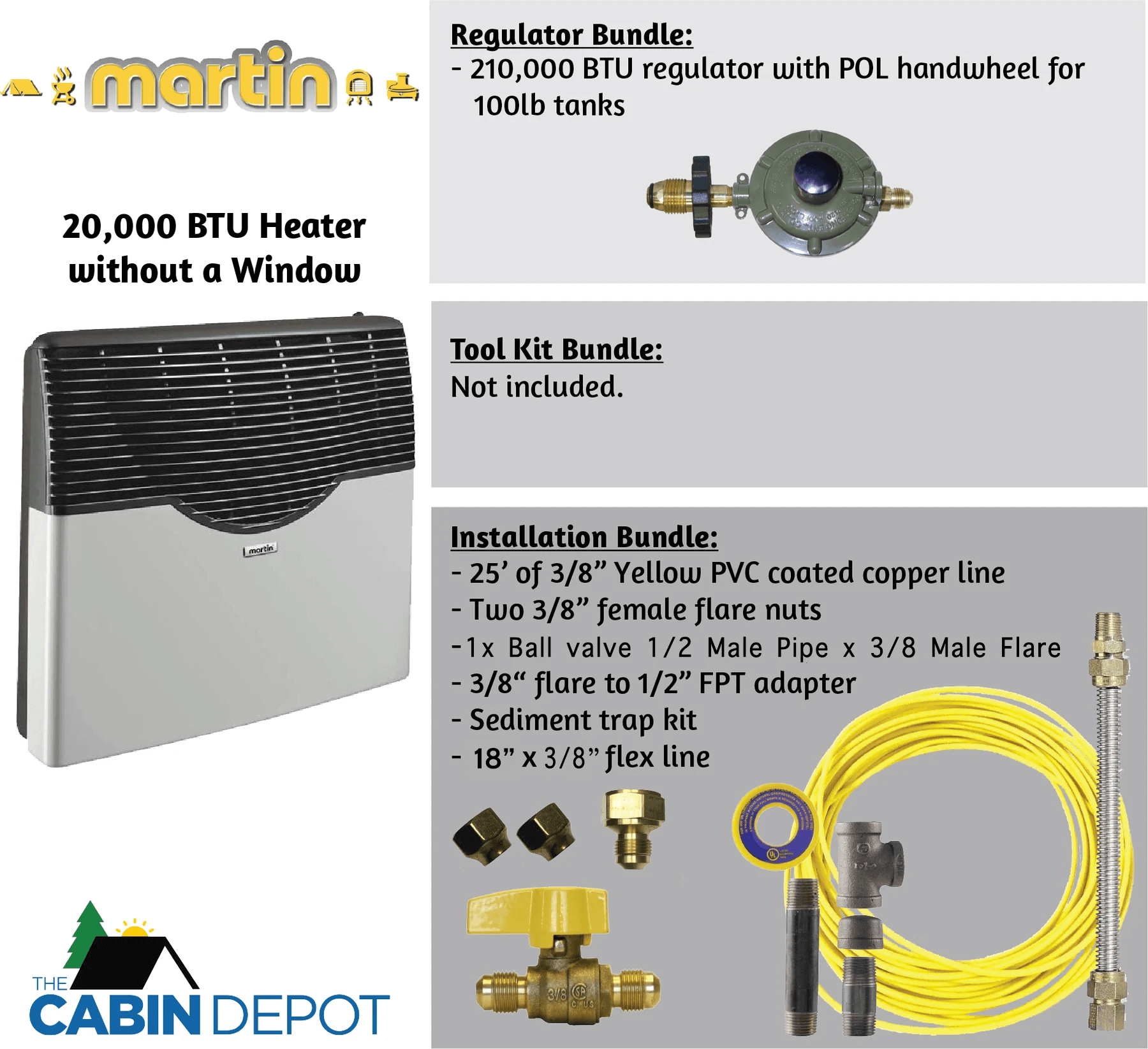 Martin 20,000 BTU Propane Heater with Copper and PVC Installation Bundle - The Cabin Depot