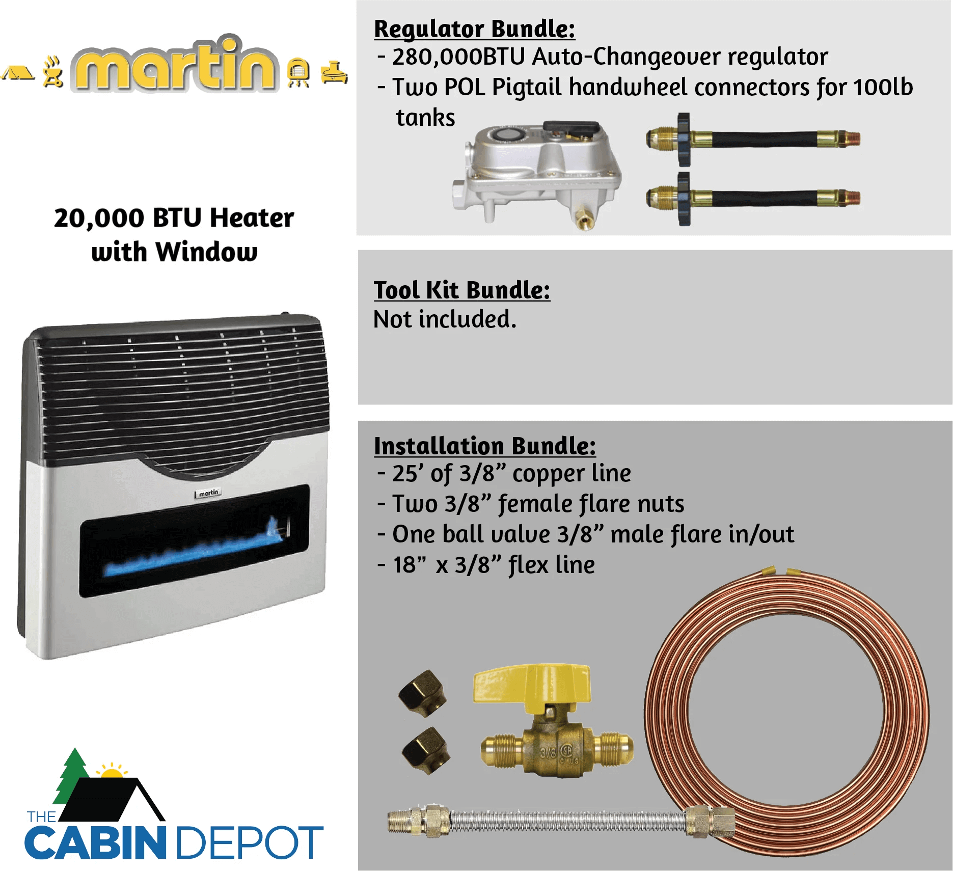 Martin 20,000 BTU Direct Vent Propane Heater with Regulator and Installation Bundles at Cabin Depot