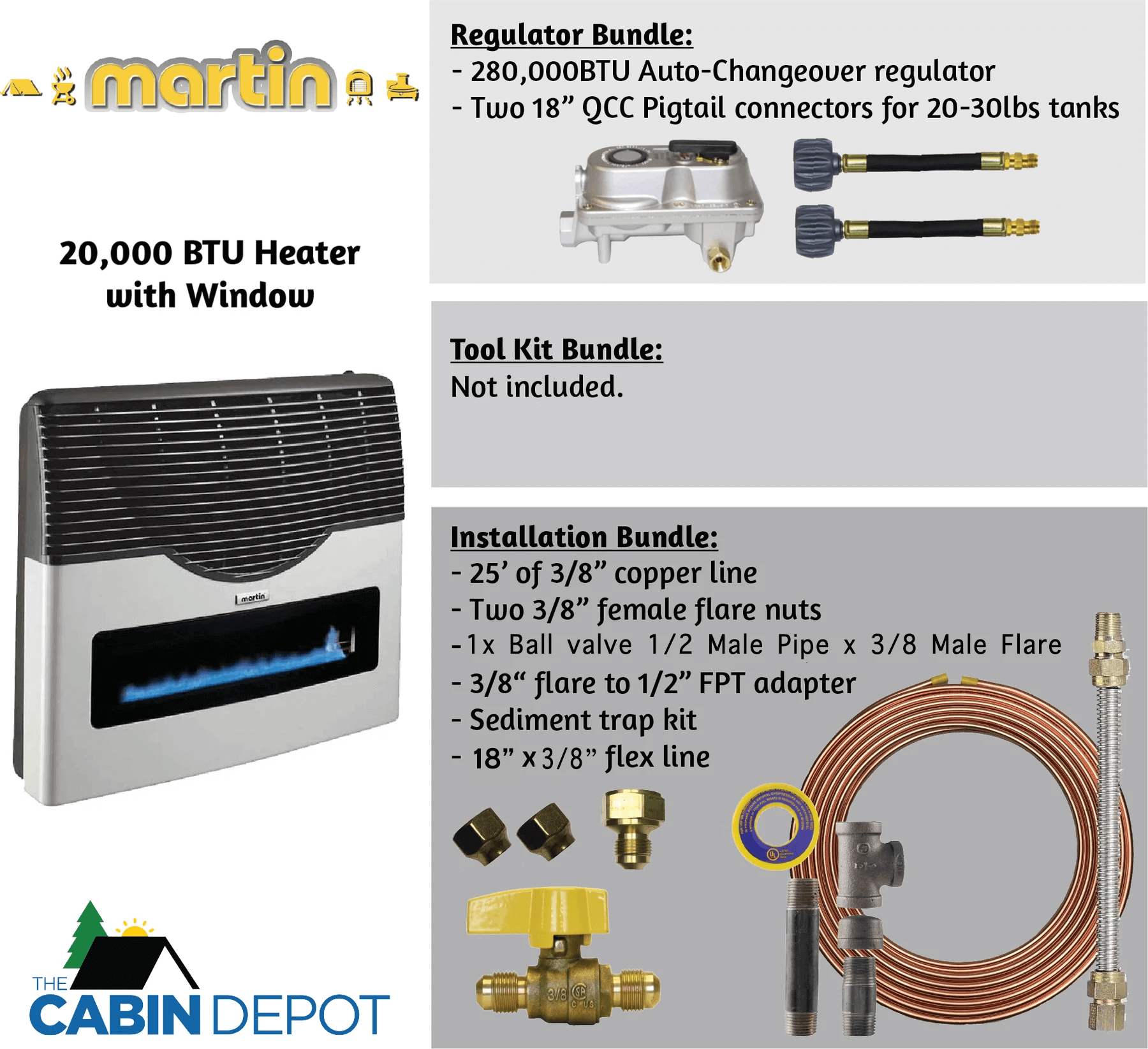 Martin 20,000 BTU Direct Vent Propane Heater with bundles by The Cabin Depot