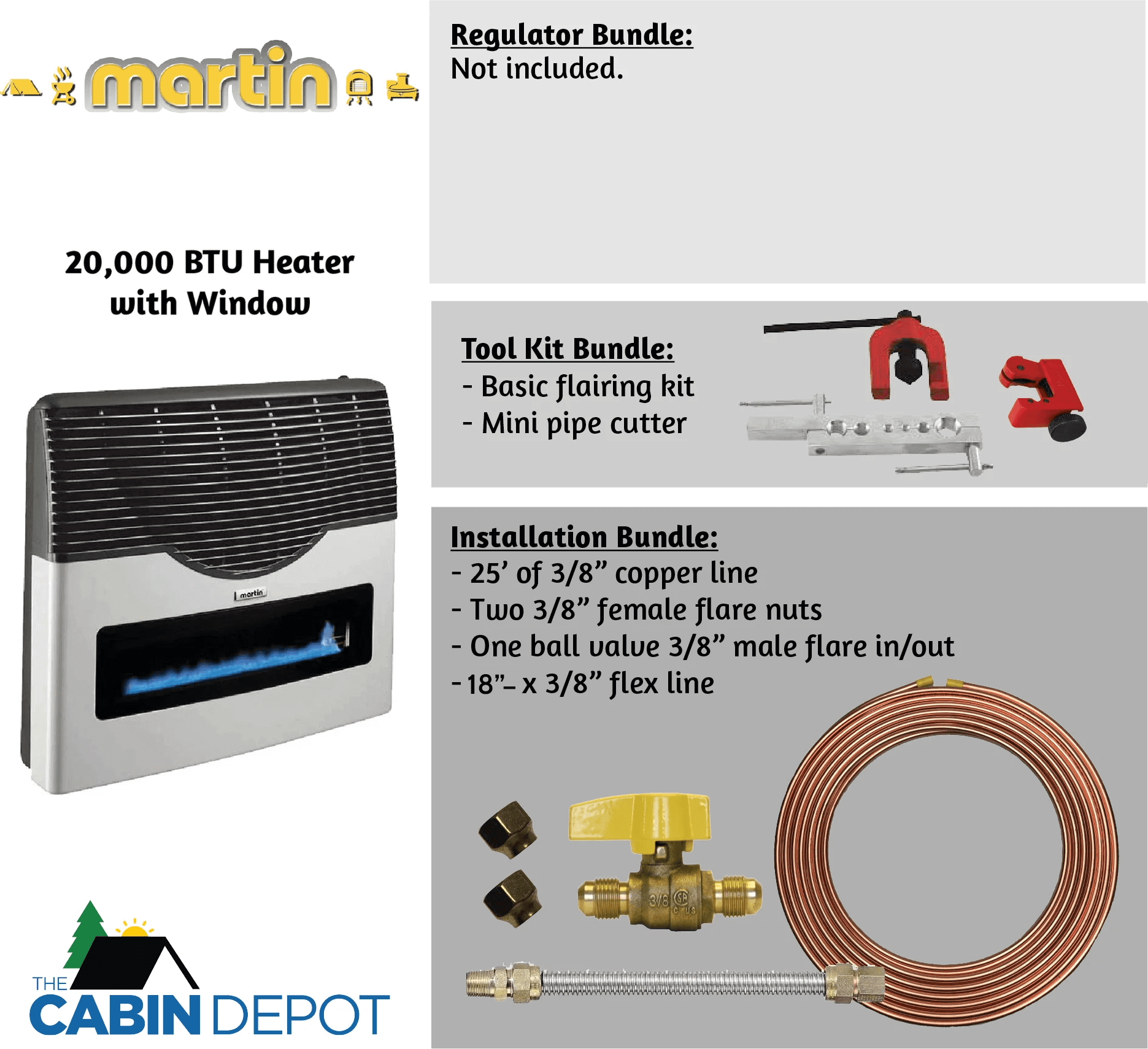 Martin 20,000 BTU Propane Heater with Tool and Installation Kits from The Cabin Depot