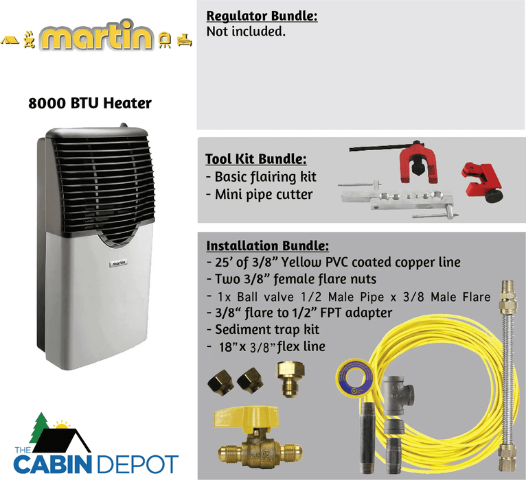 Martin 8000 BTU Direct Vent Propane Heater with Tool and Installation Kits from The Cabin Depot