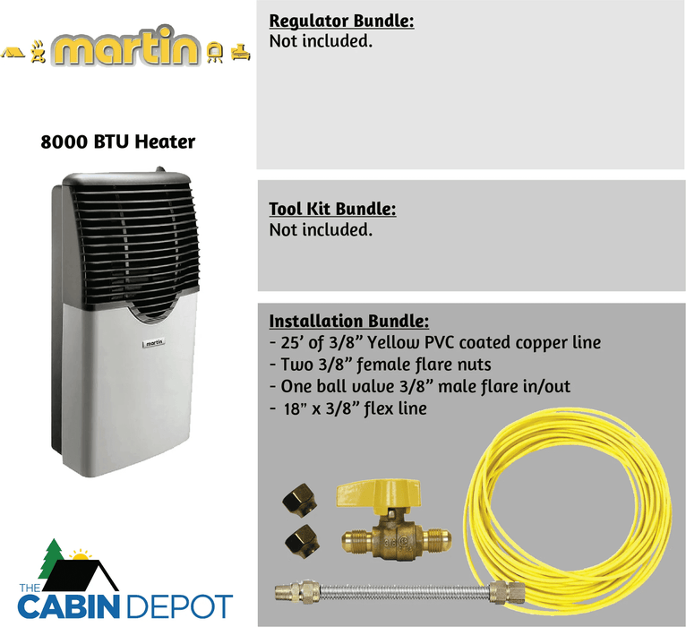 Martin 8000 BTU Direct Vent Propane Heater MDV8P with installation bundle, available at The Cabin Depot.