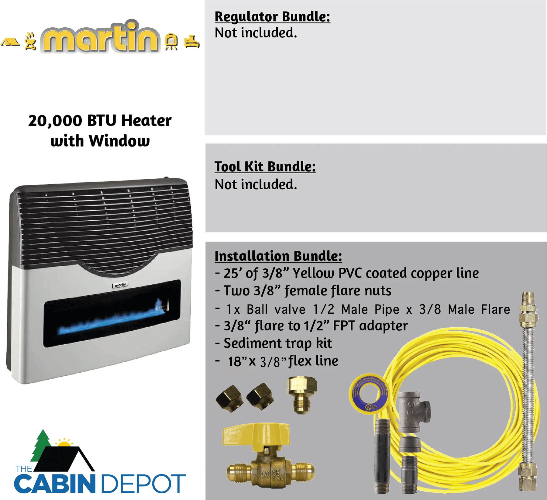 Martin 20,000 BTU Direct Vent Propane Heater with installation bundle options at The Cabin Depot.