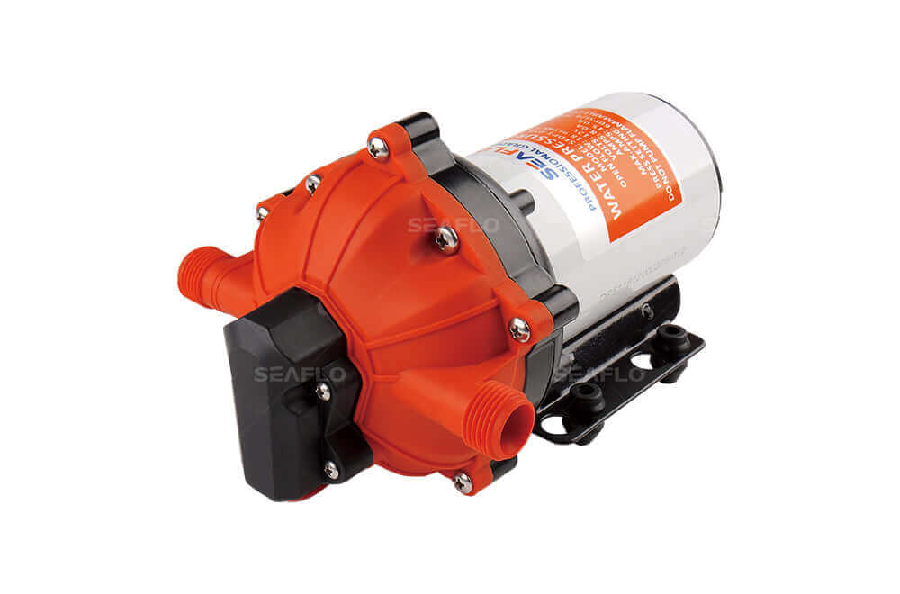 SEAFLO 12V 5.5GPM 51 Series Water Pressure System from Cabin Depot, featuring 5-chamber diaphragm pump and quick connect installation.